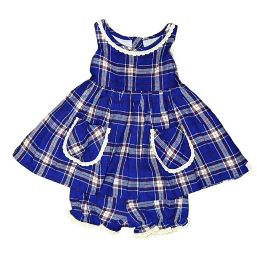 SweetHoney Blue Plaid Tunic Dress Shorts Holiday Christmas Girl's Size 6
